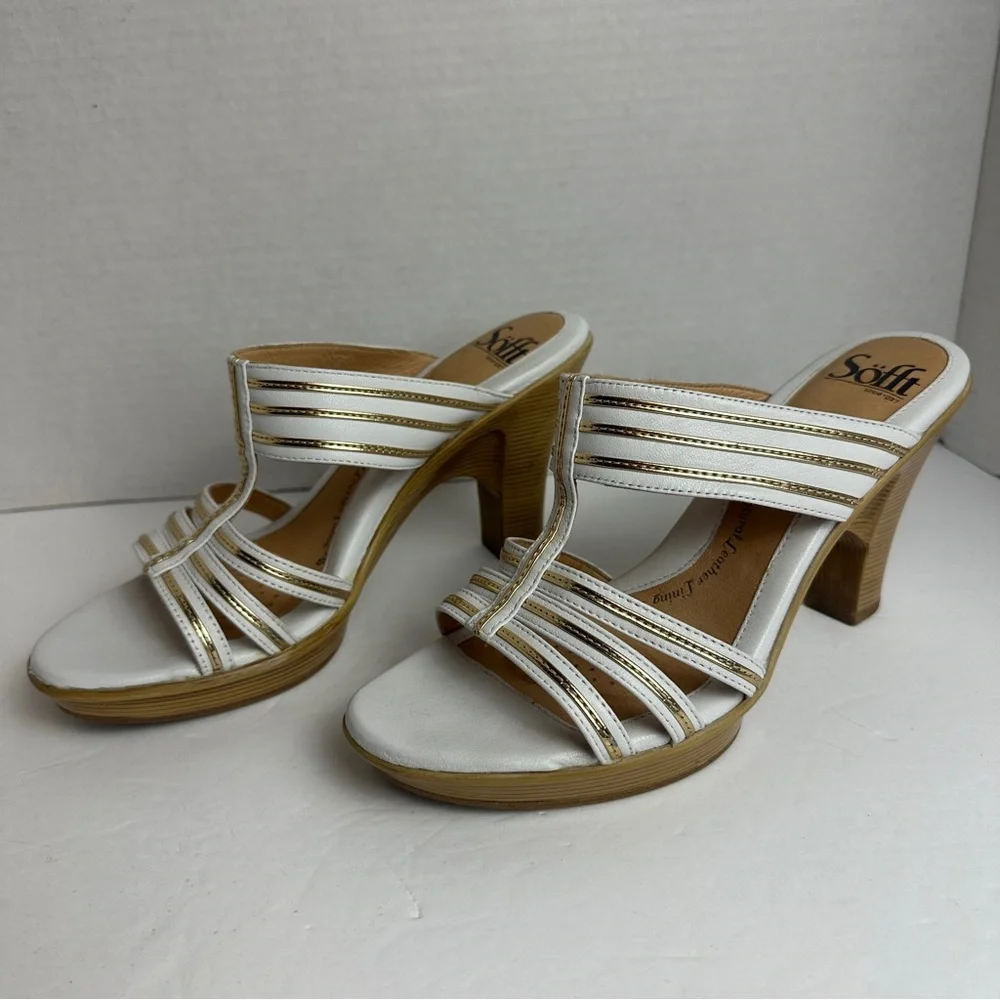 SOFFT White and Gold Leather Strappy Cut Out Heels Sandals Women’s Size 8 - Picture 3 of 14